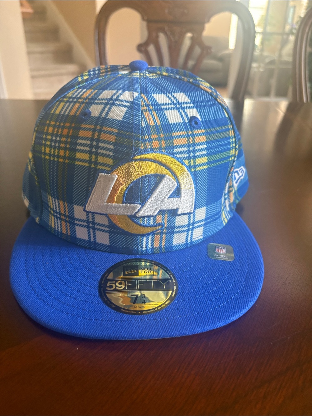NWT Los Angeles Rams Plaid 59FIFTY Fitted Hat - Blue & Yellow